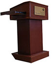 ps_1100_Podium_in_Cherry_on_oak_finish_with a_plauqe_and_slide_out_shelf