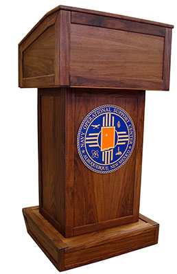 ps 1200 i style podium or lectern walnut with plaque PS1200_i_lectern_podium_walnut_wood_plaque_seal_or_logo